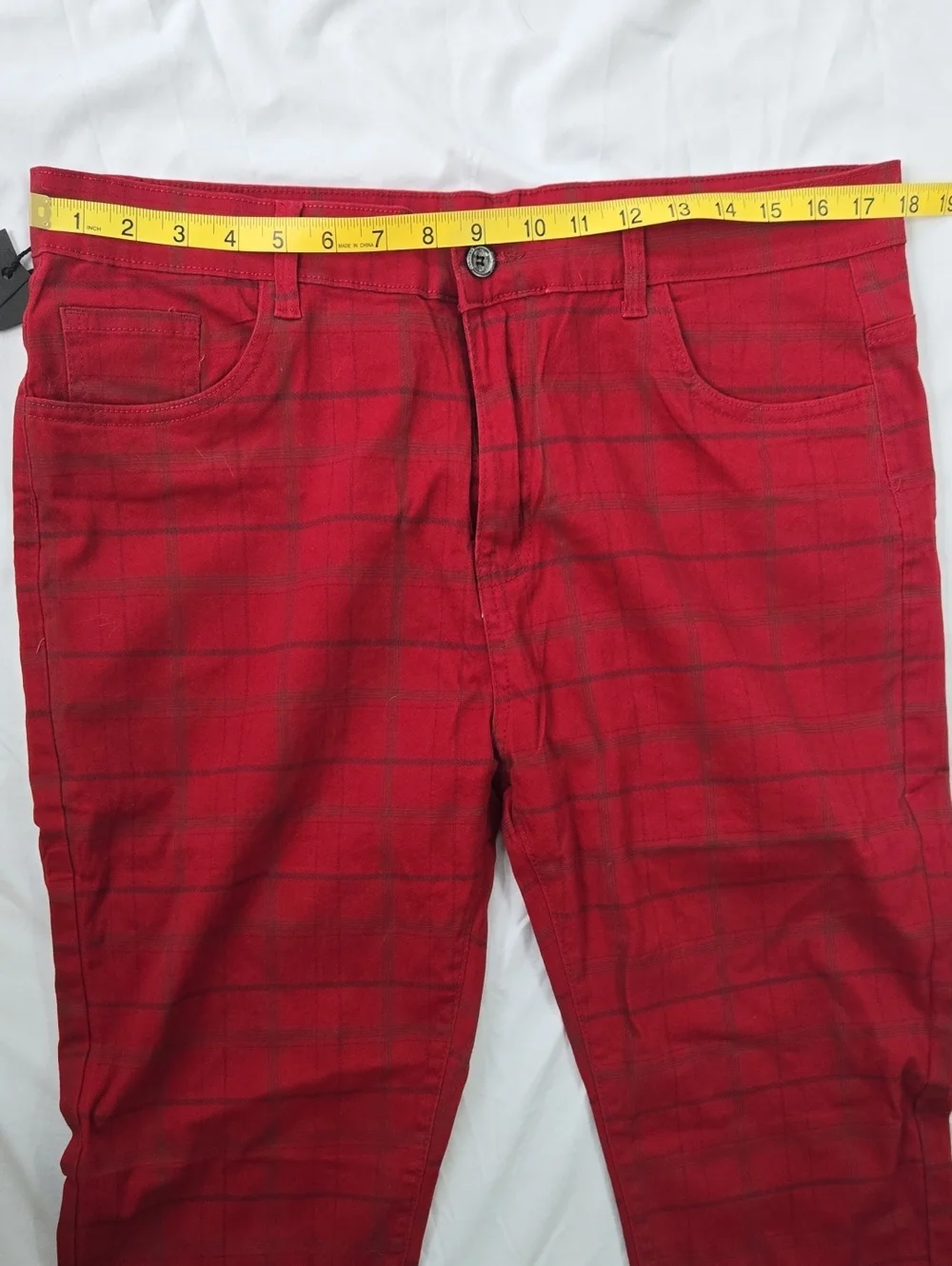 Men's Red Plaid Pants, Plaid Lines Black And Some Blue